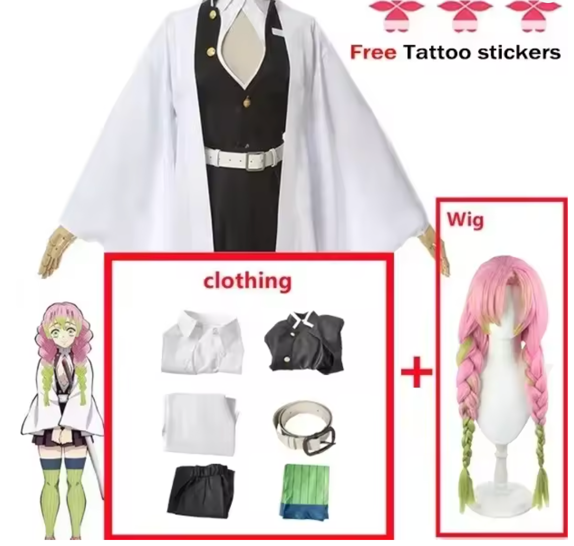 Cosplay Demon Slayer – Mitsuri Kanroji + Perruque & Accessoires