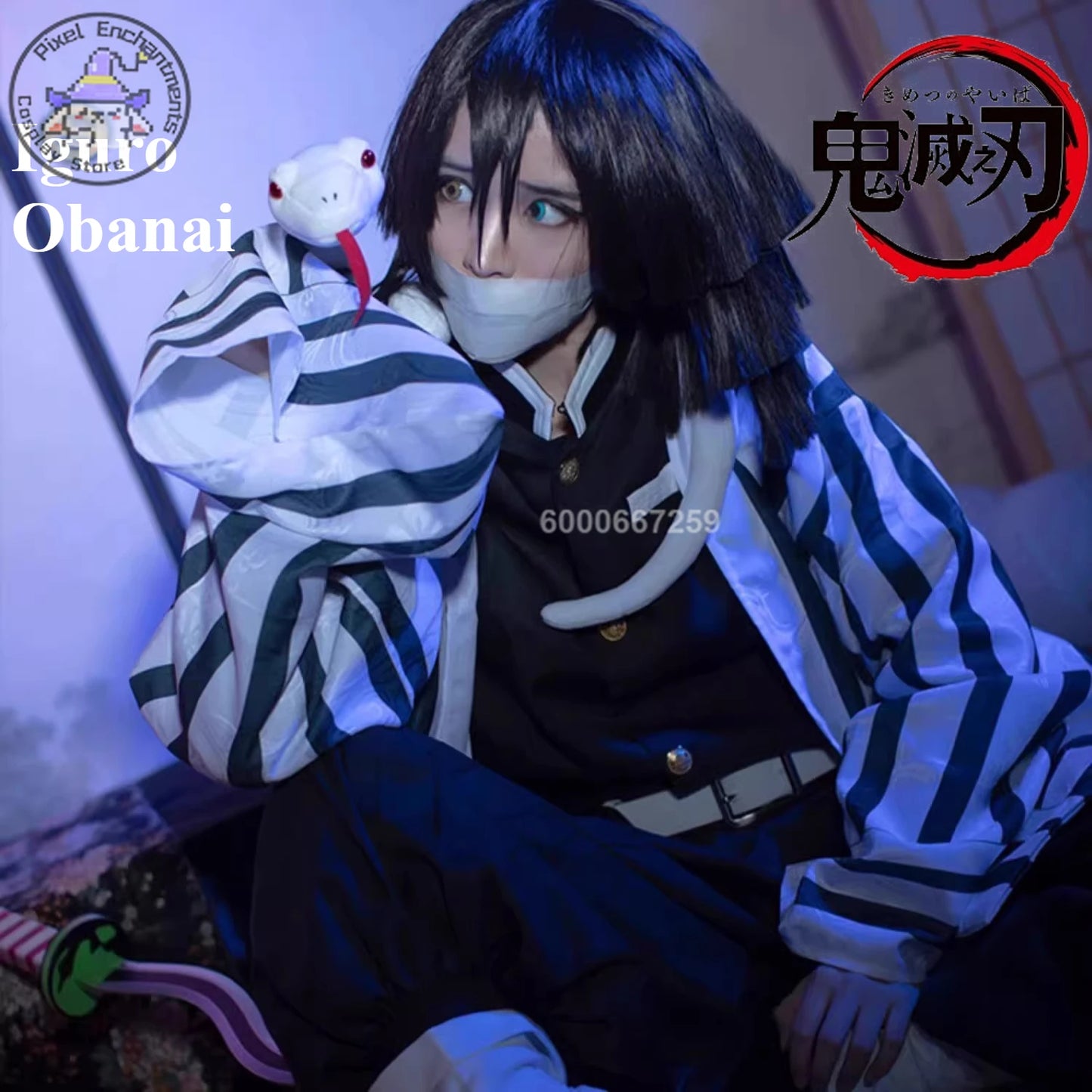 Cosplay Demon Slayer – Obanai Iguro + Perruque & Accessoires
