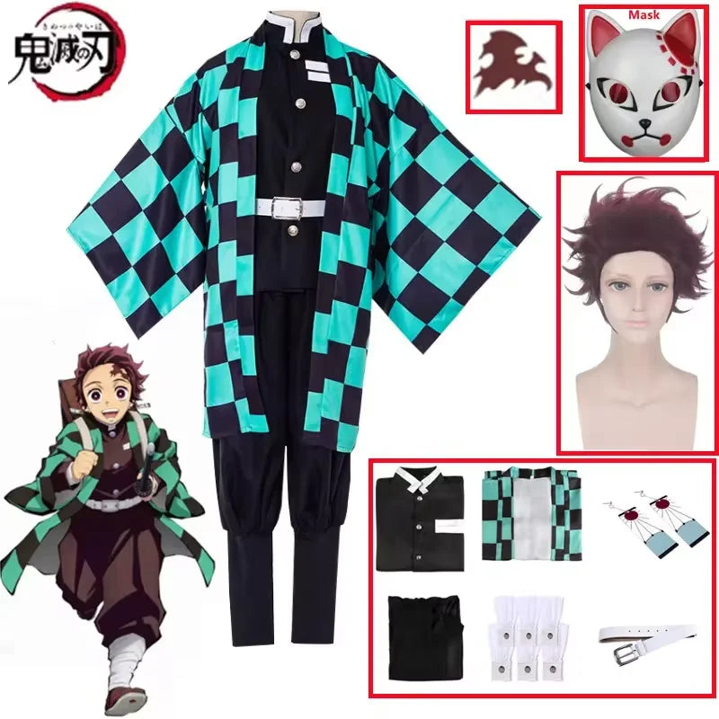 Cosplay Demon Slayer – Costume complet de Tanjiro Kamado + Perruque et Masque