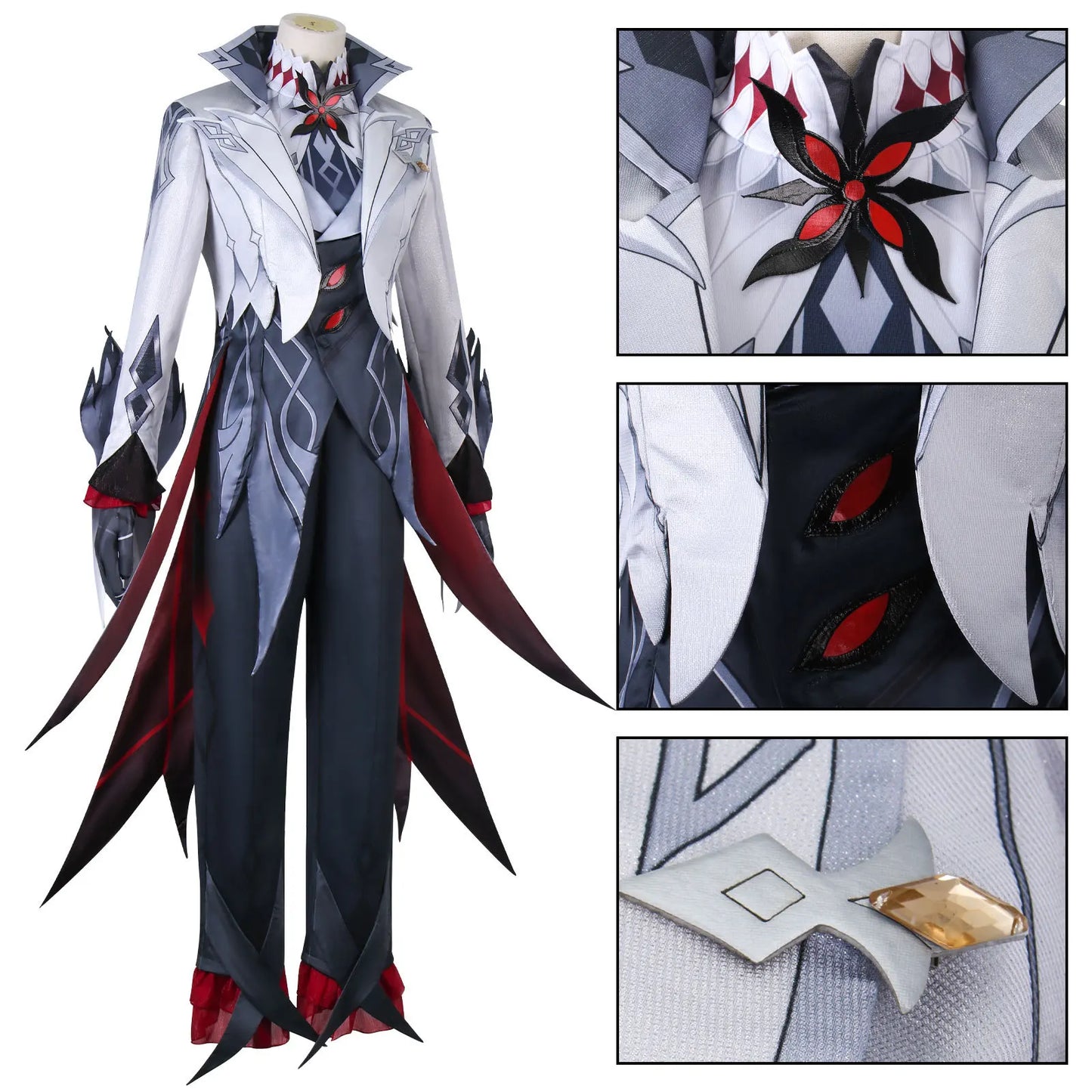 Cosplay Genshin Impact – Costume complet Fatui Harbinger + Perruque & Accessoires