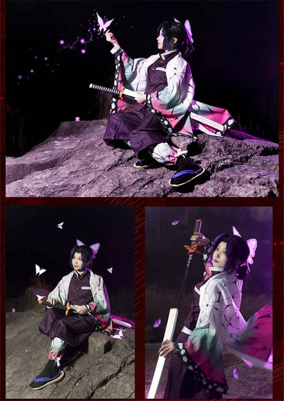 Anime Demon Slayer Kimetsu Geen Yaiba Kochou Shinobu Cosplay Kostuum Pruik Set Kimono Uniform Halloween Anime Kostuums Voor Kid