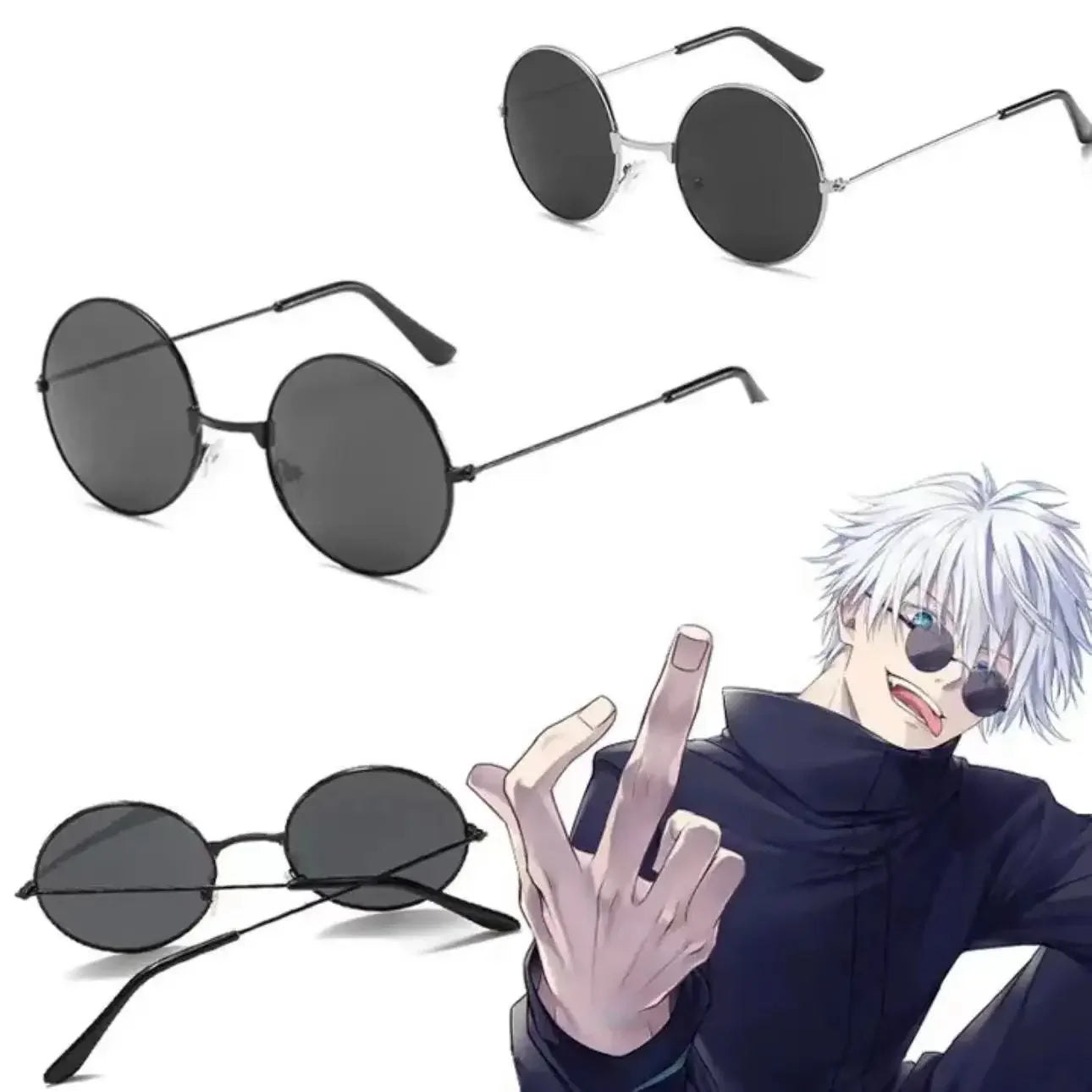 Lunettes de soleil rondes noires – Cosplay Satoru Gojo (Jujutsu Kaisen)